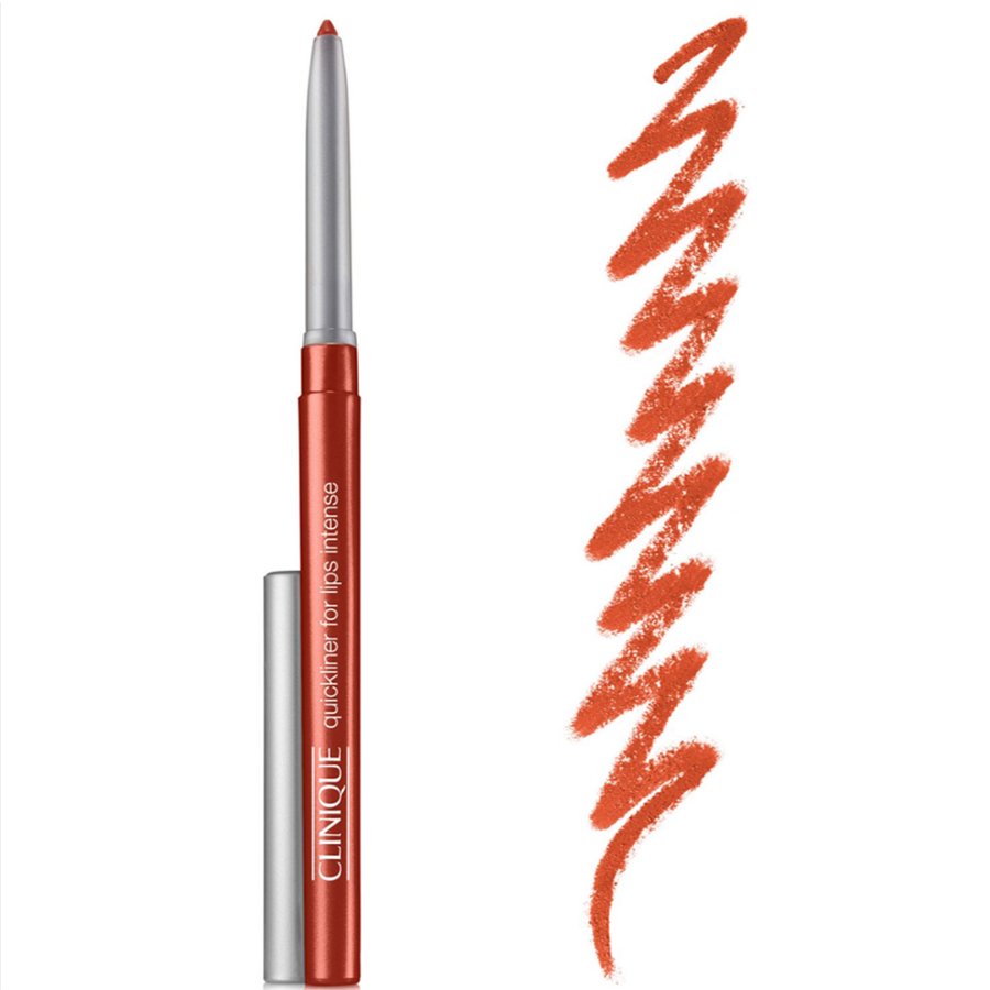 Clinique lip liner with a wavy line of color on a white background