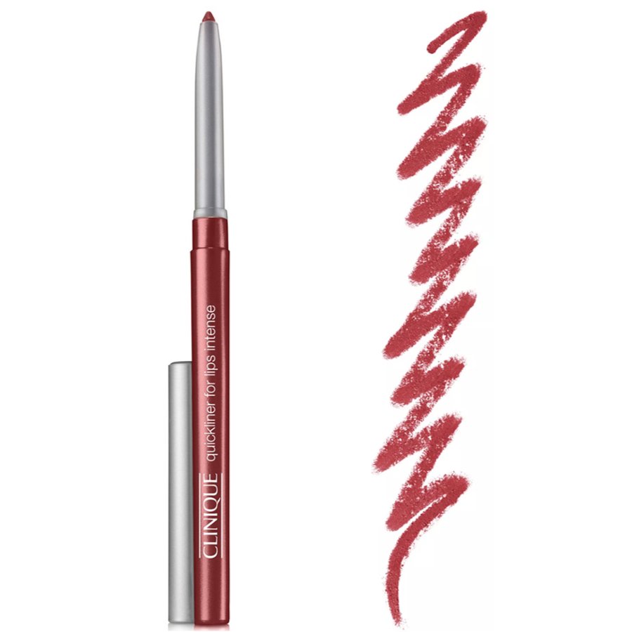 Clinique lip liner with a wavy line of color on a white background