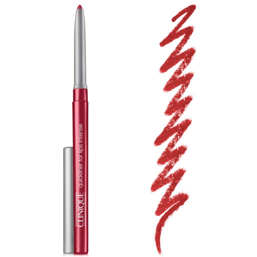Clinique lip liner with a wavy line of color on a white background