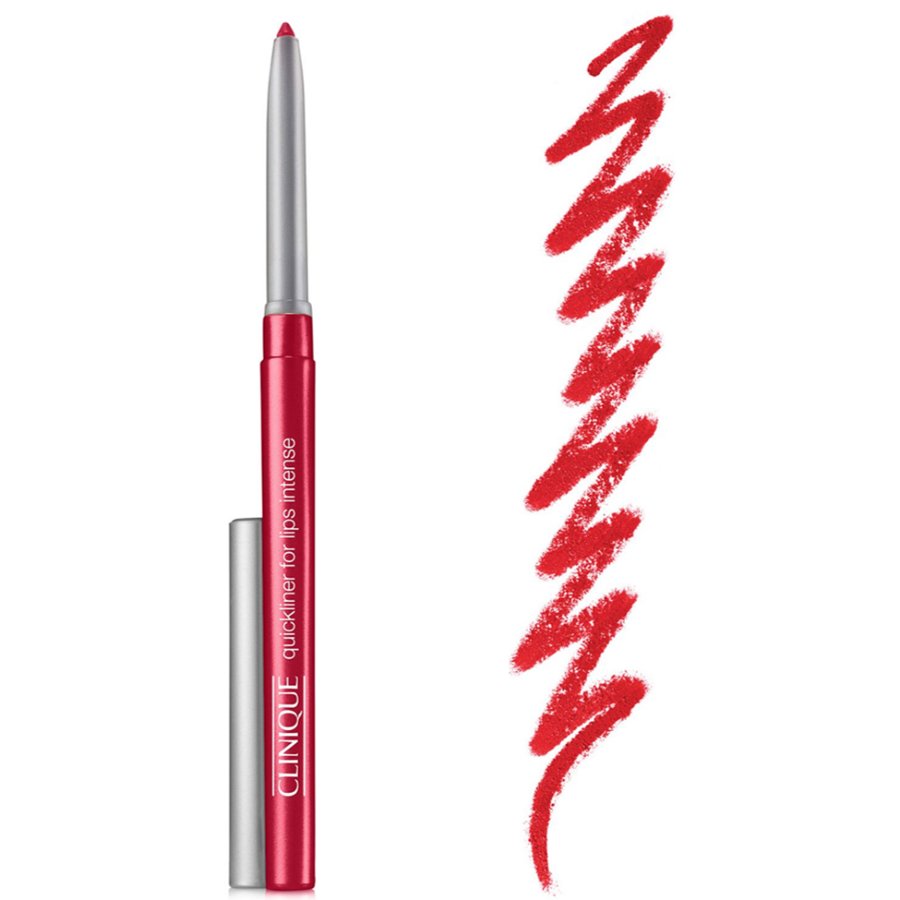 Clinique lip liner with a wavy line of color on a white background