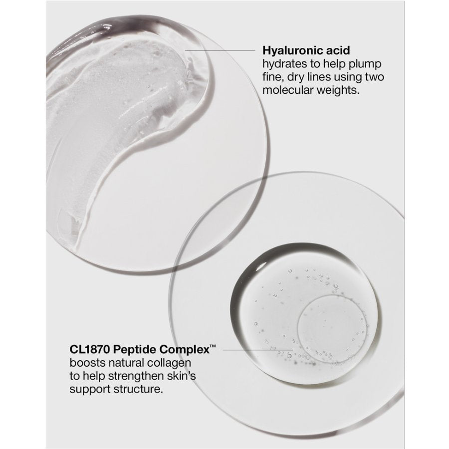 Skincare product with hyaluronic acid and CL1870 Peptide Complex text on a white background