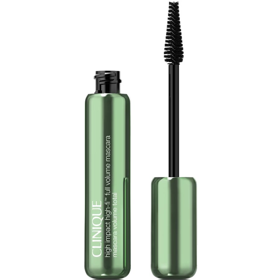 Clinique mascara with green bottle and black wand on a white background