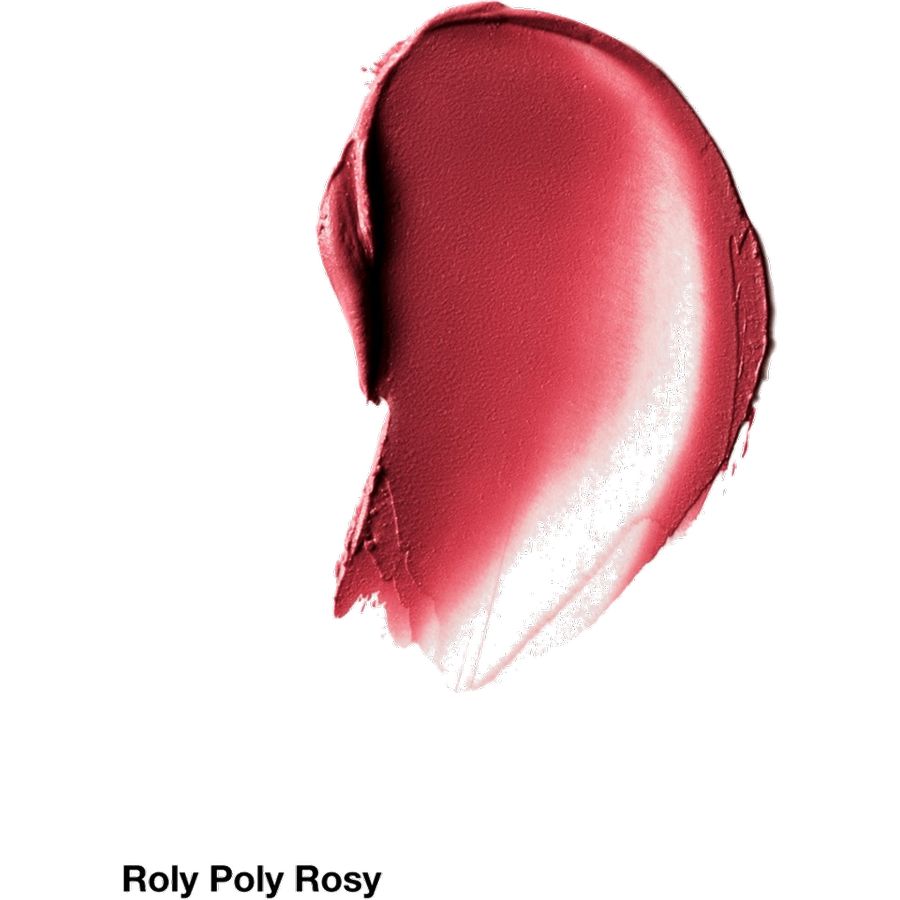 Close-up of a swatch of Roly Poly Rosy lipstick on a white background