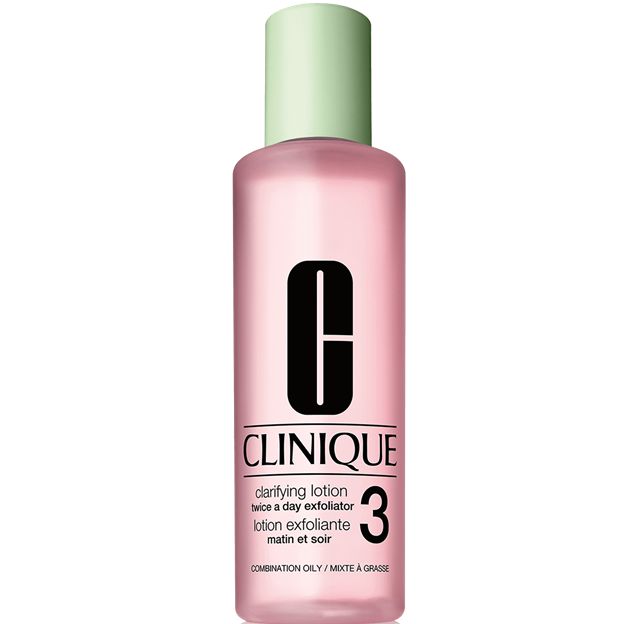 Clinique clarifying lotion bottle on a white background