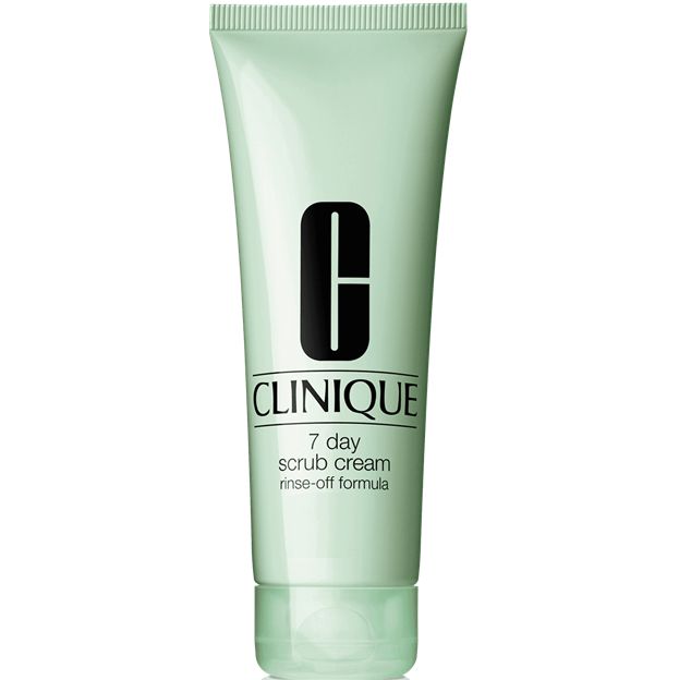 Clinique 7 day scrub cream tube on a white background