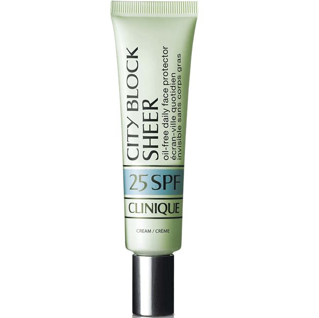 Clinique City Block Sheer SPF 25 sunscreen tube on a white background