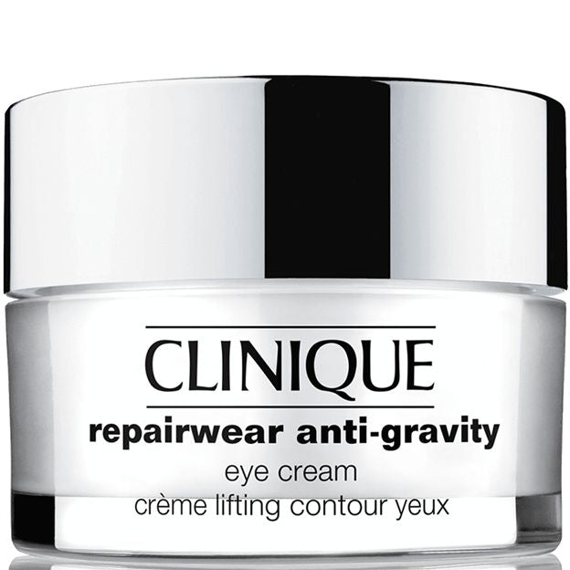 Clinique repairwear anti-gravity eye cream jar on a white background