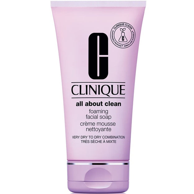 Clinique foaming facial soap tube on a white background