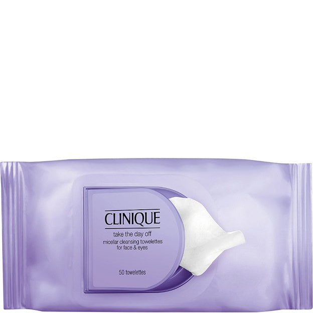 Pack of Clinique micellar cleansing towelettes on a white background
