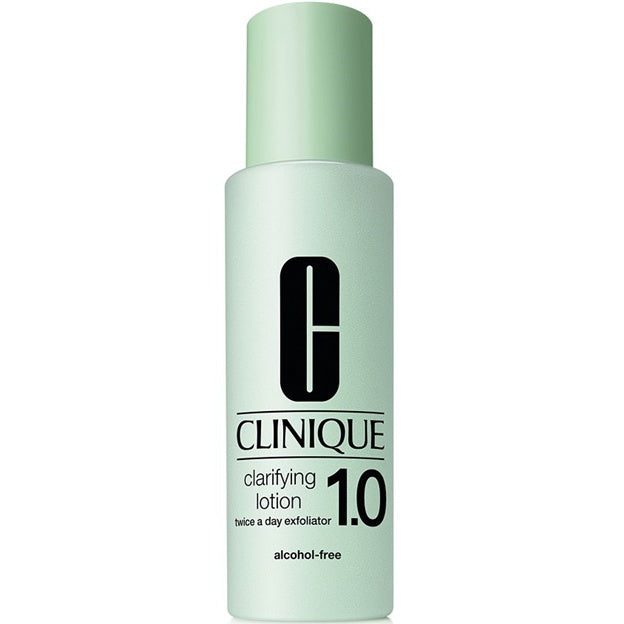 Clinique clarifying lotion bottle on a white background