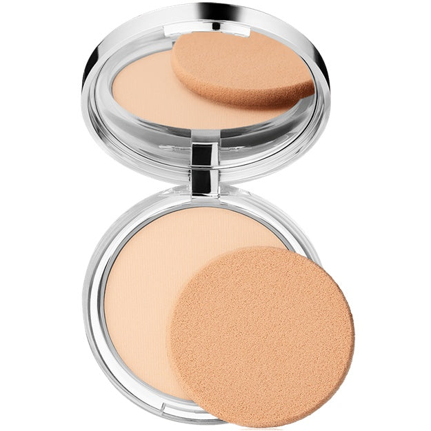 Compact powder with two shades in a silver case on a white background