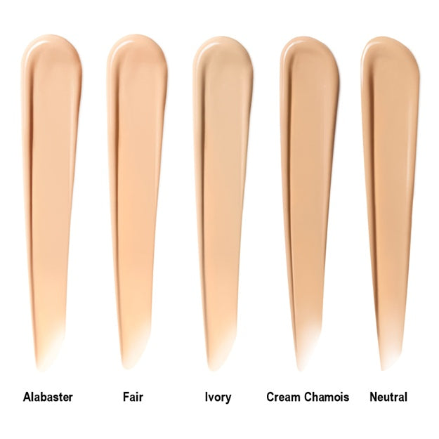 Five swatches of different beige tones on a white background
