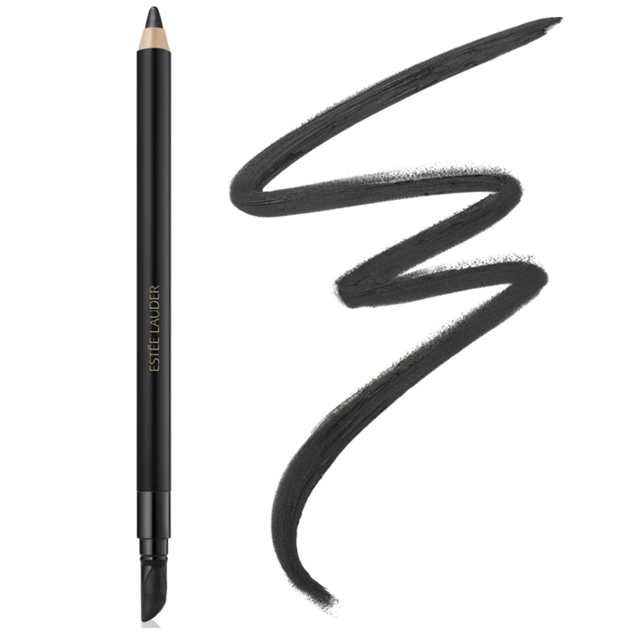 Eyeliner pencil with sample of liner on a white background