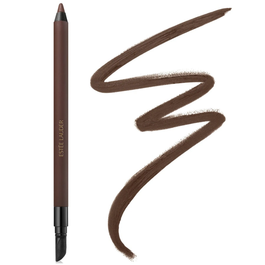 Eyeliner pencil with sample of liner on a white background