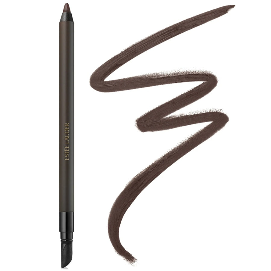 Eyeliner pencil with sample of liner on a white background