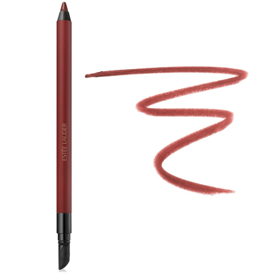 Eyeliner pencil with sample of liner on a white background