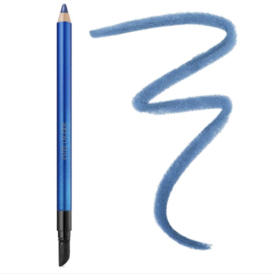 Eyeliner pencil with sample of liner on a white background