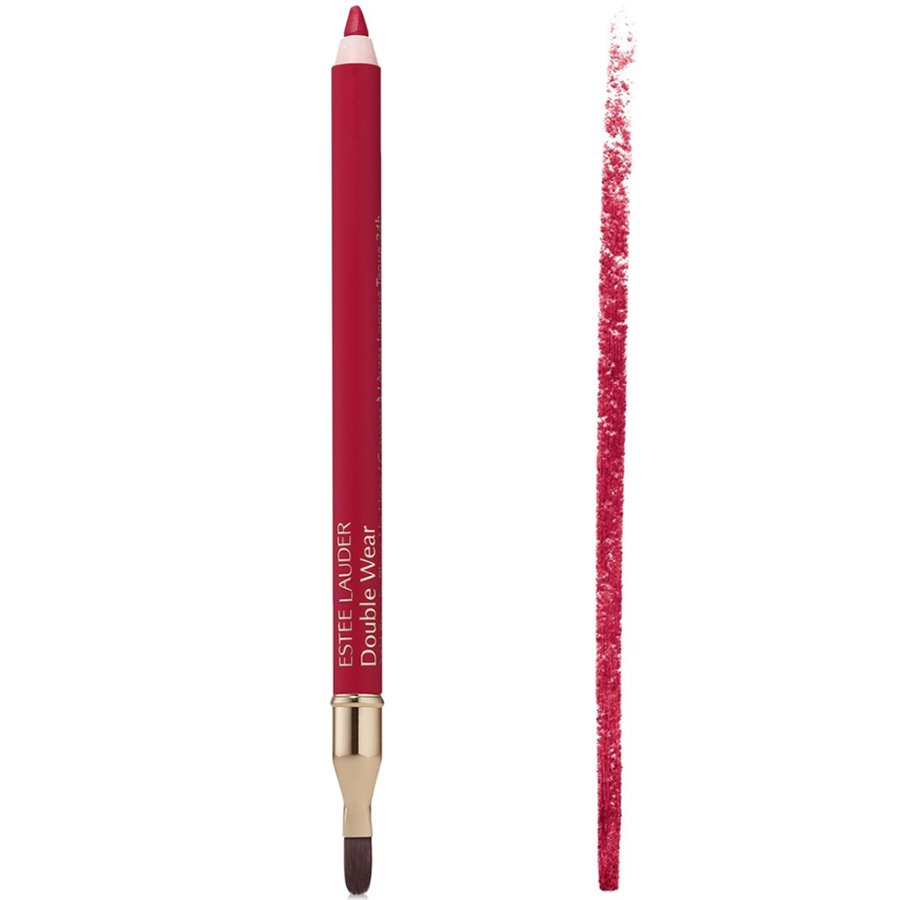 Estee Lauder Double Wear lip pencil with red color swatch on white background