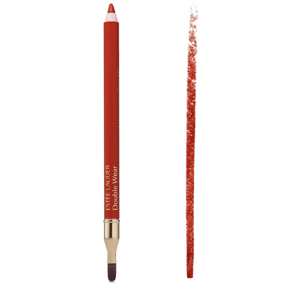 Estée Lauder Double Wear lip pencil with a sample of applied color on a white background