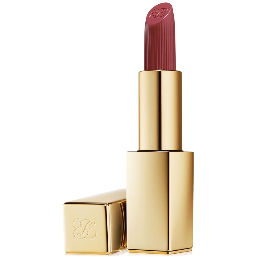 Gold lipstick with red shade on a white background
