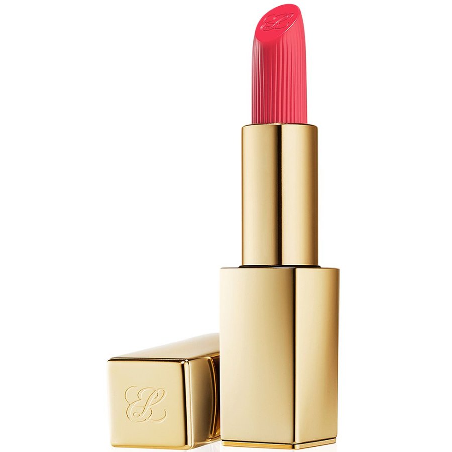 Pink lipstick with gold case on a white background