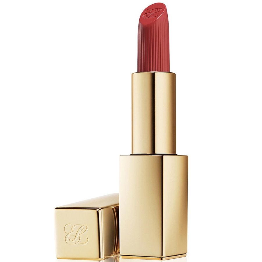 Red lipstick with gold casing on a white background