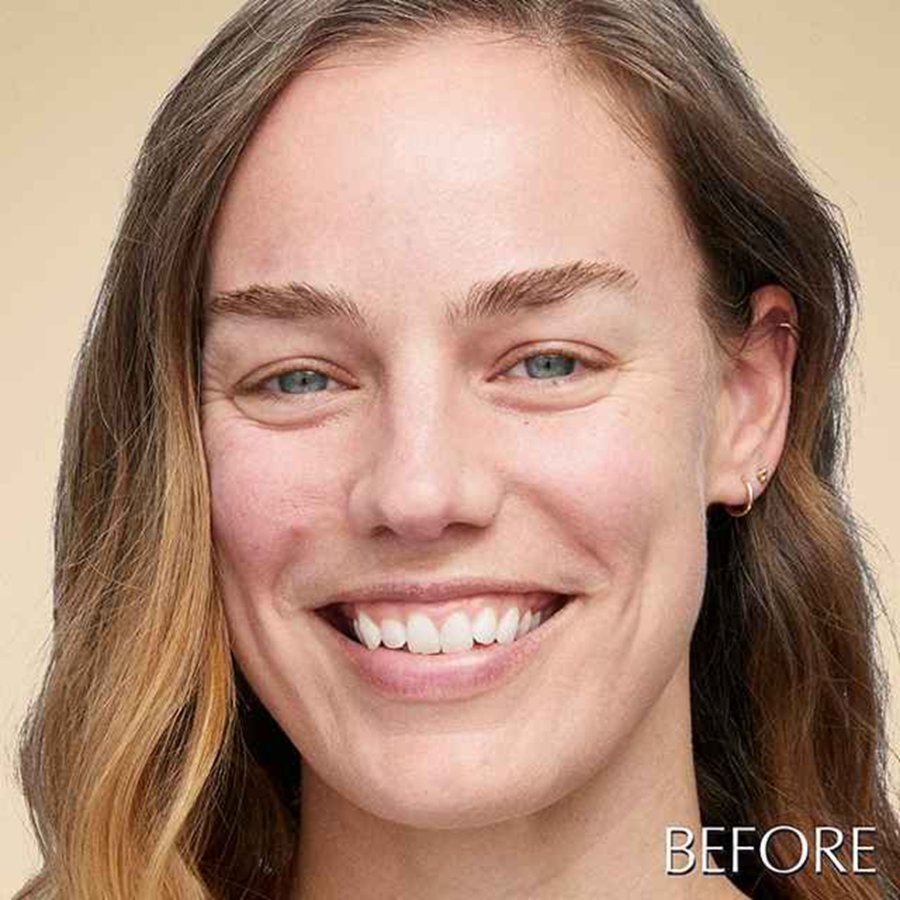 A woman's face showing before and after use of makeup.