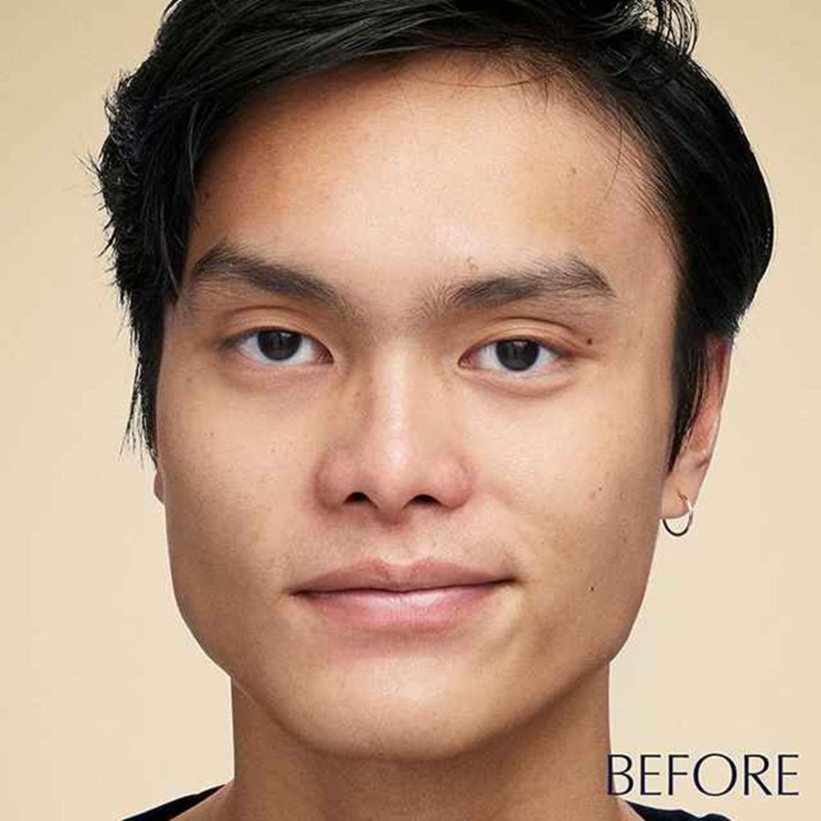 A woman's face showing before and after use of makeup.