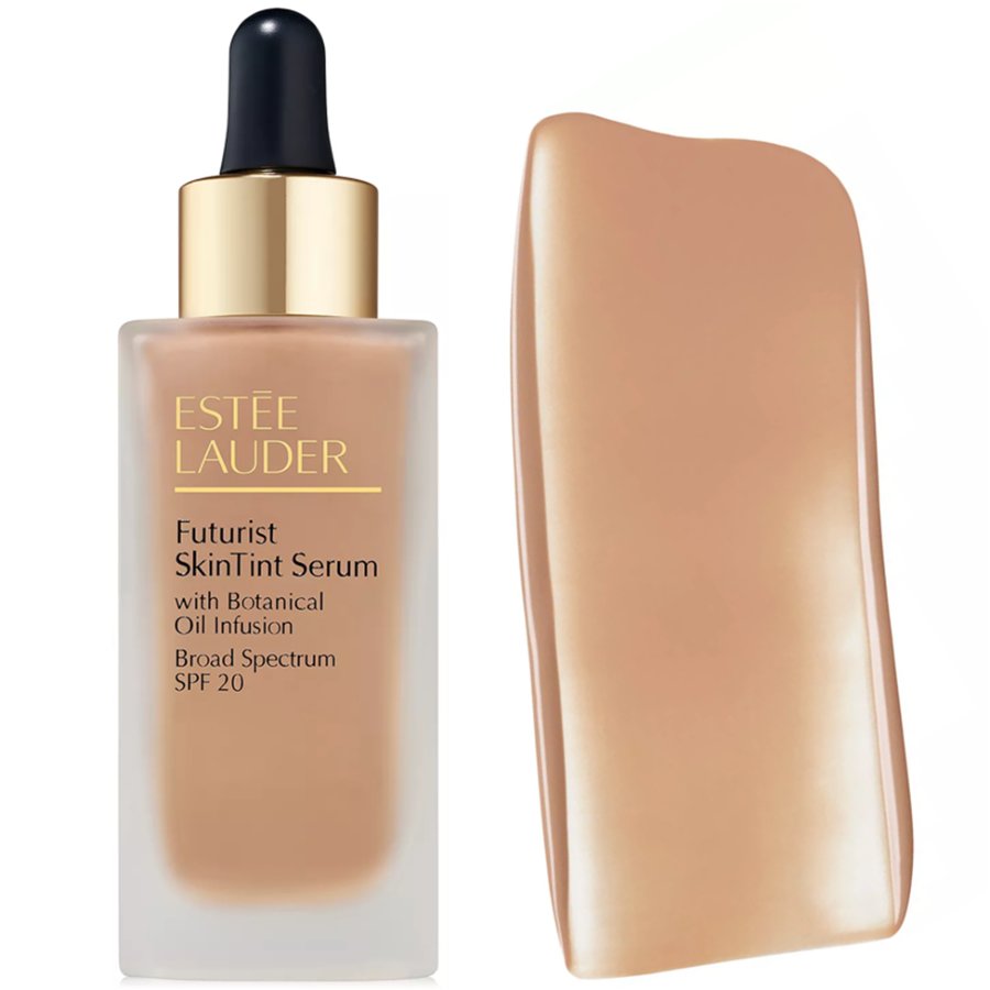 Estée Lauder Futurist SkinTint Serum with color swatch on a white background