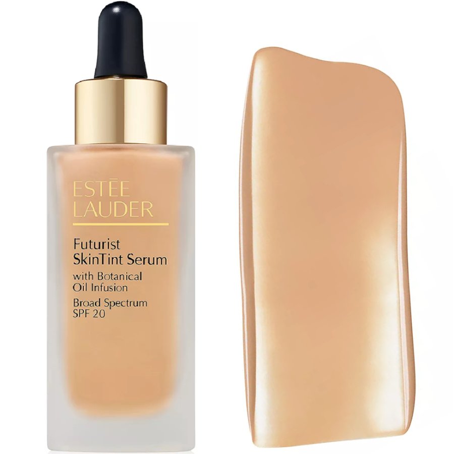 Estée Lauder Futurist SkinTint Serum with color swatch on a white background