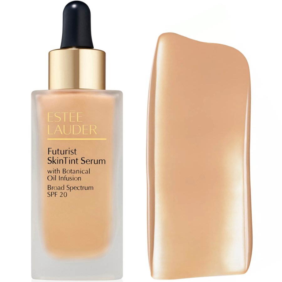 Estée Lauder Futurist SkinTint Serum with color swatch on a white background