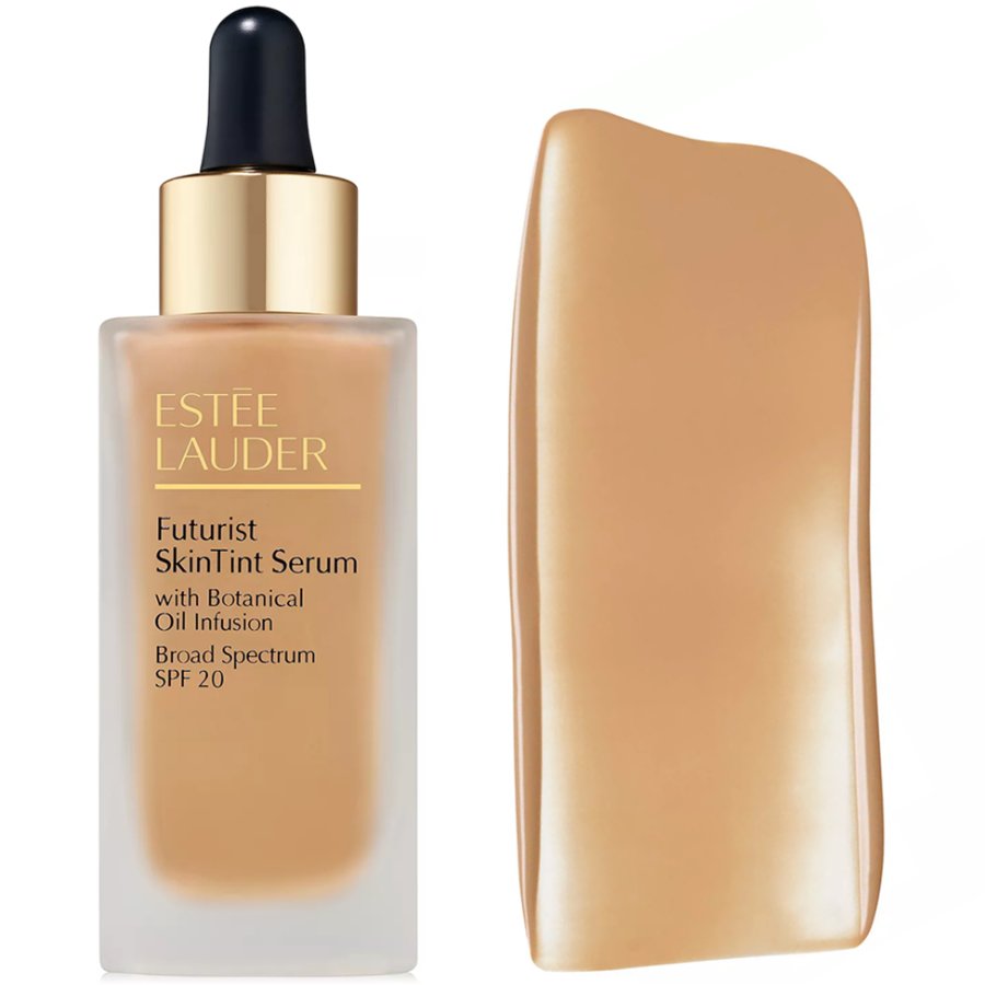 Estée Lauder Futurist SkinTint Serum with color swatch on a white background