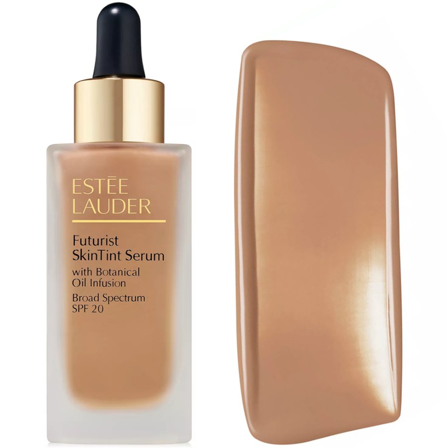 Estée Lauder Futurist SkinTint Serum with color swatch on a white background