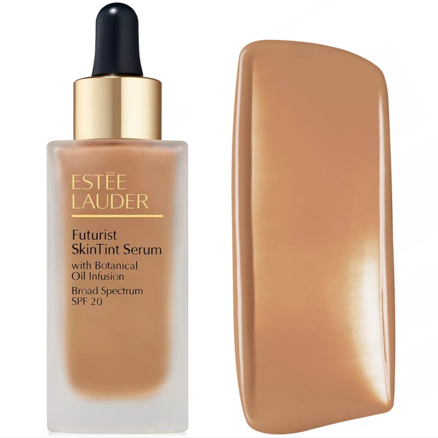Estée Lauder Futurist SkinTint Serum with color swatch on a white background