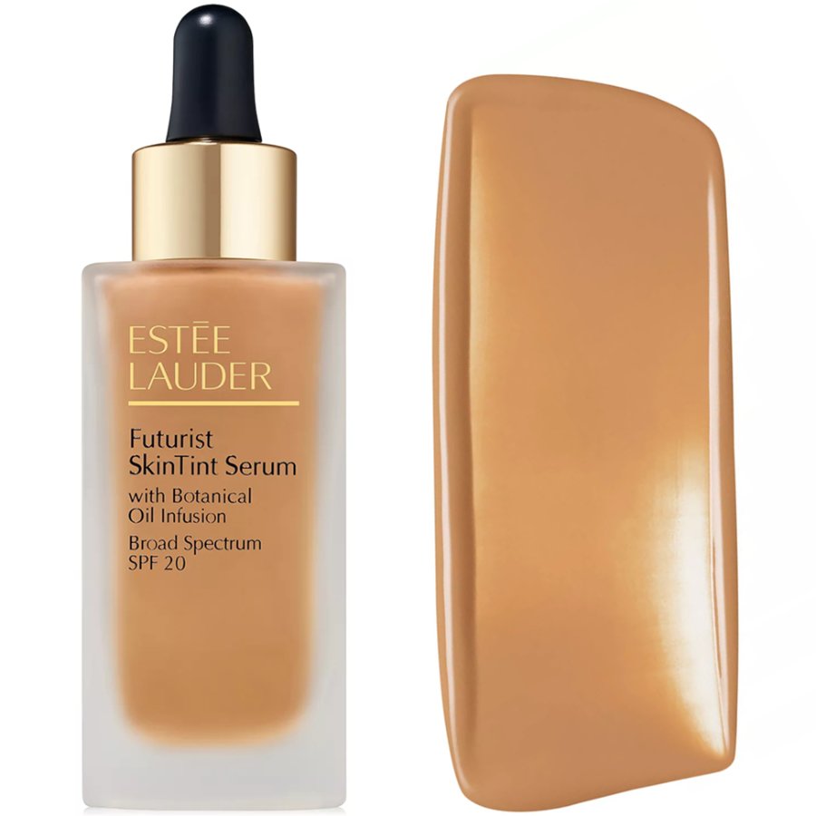 Estée Lauder Futurist SkinTint Serum with color swatch on a white background