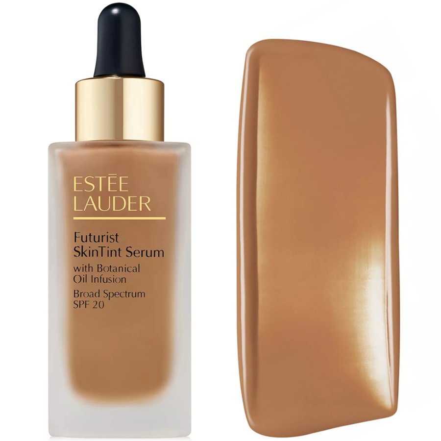 Estée Lauder Futurist SkinTint Serum with color swatch on a white background