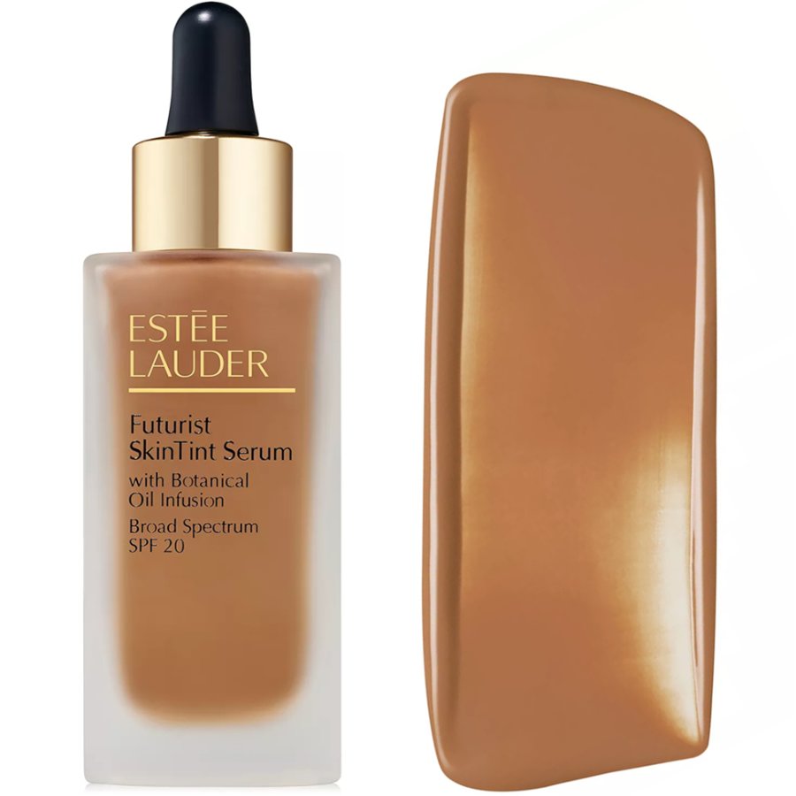 Estée Lauder Futurist SkinTint Serum with color swatch on a white background