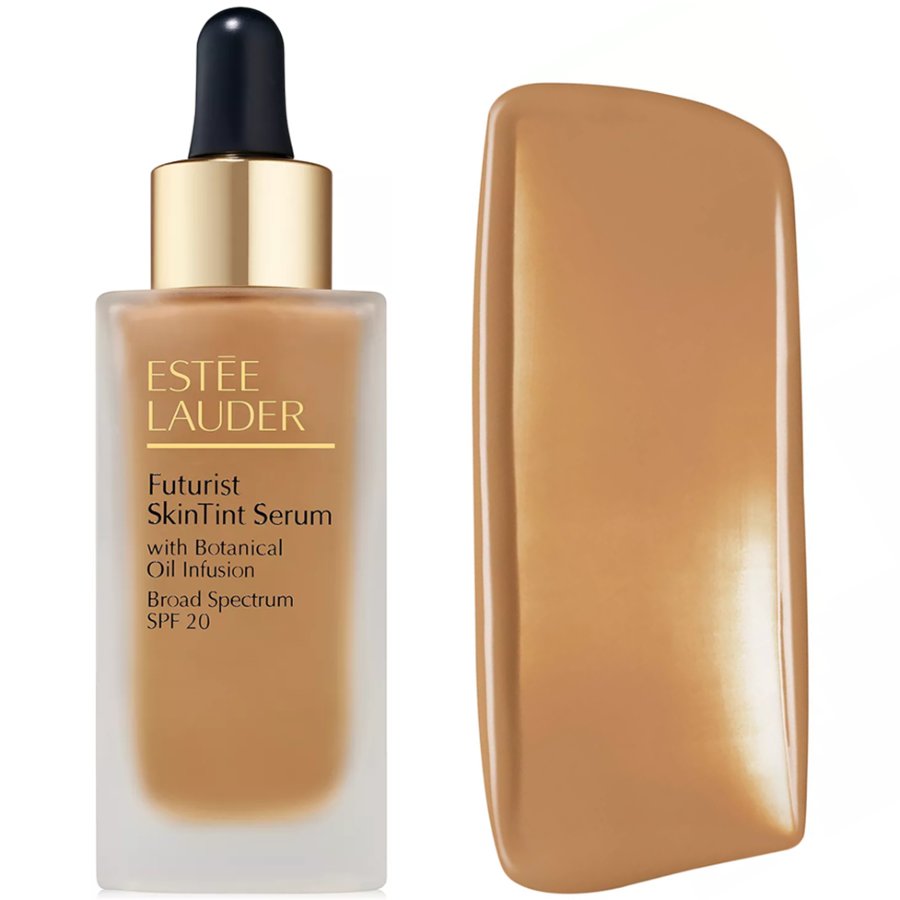 Estée Lauder Futurist SkinTint Serum with color swatch on a white background
