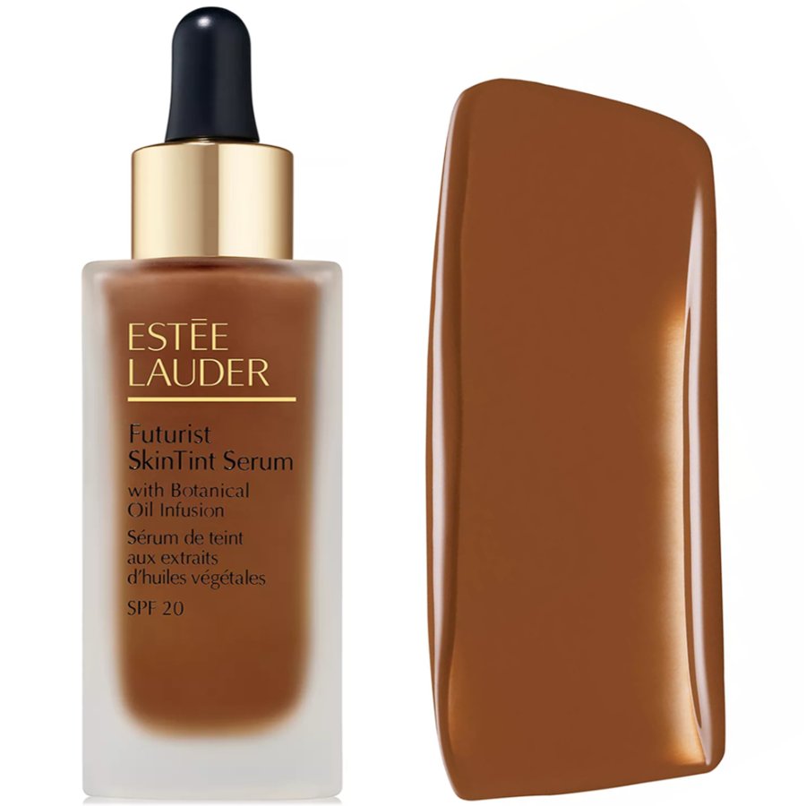 Estée Lauder Futurist SkinTint Serum with color swatch on a white background