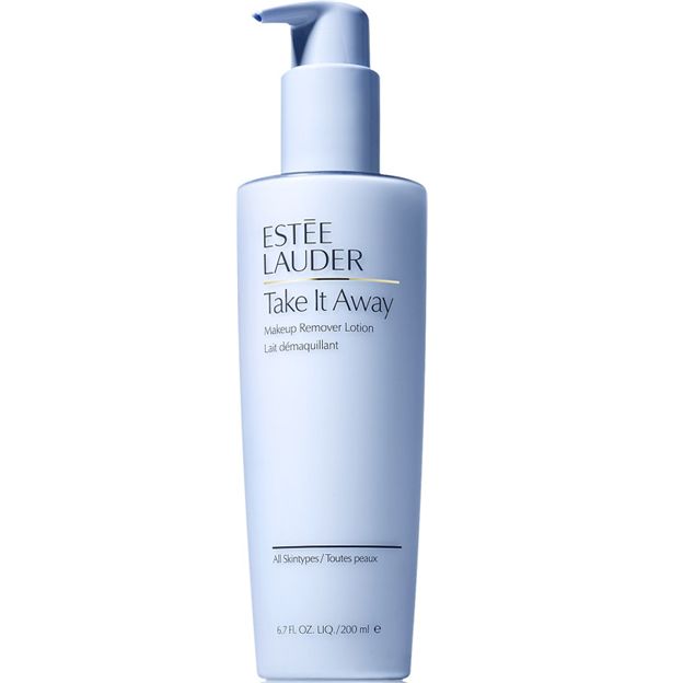 Estée Lauder makeup remover lotion bottle on a white background