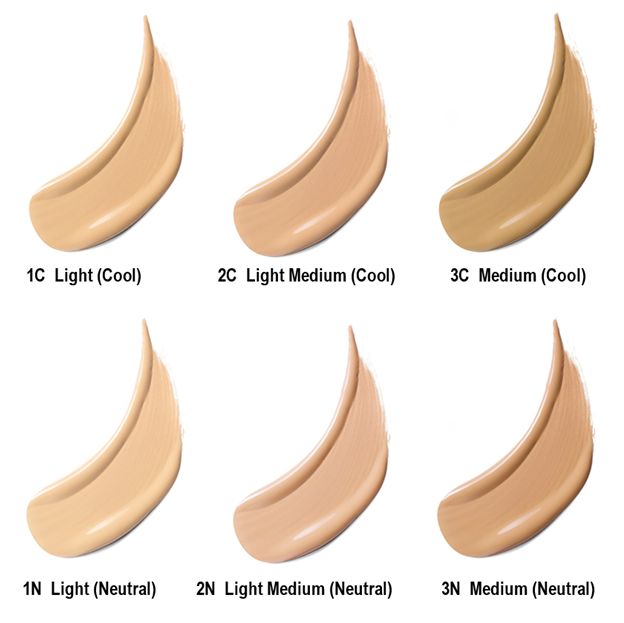 Swatches of foundation in different tones on a white background
