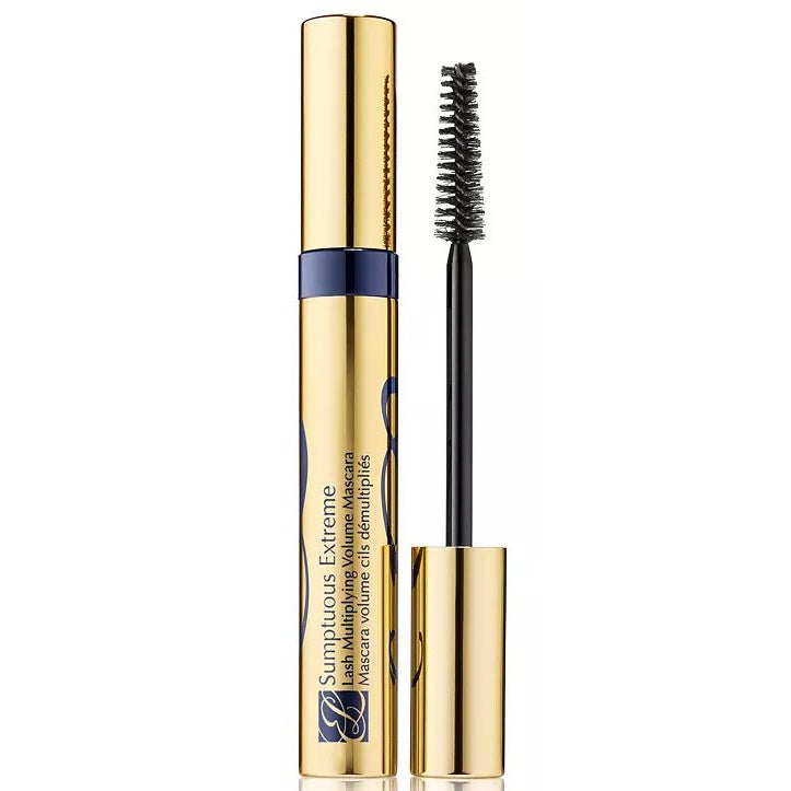 ESTÉE LAUDER Sumpicious Extreme mascara with gold casing and black brush on a white background