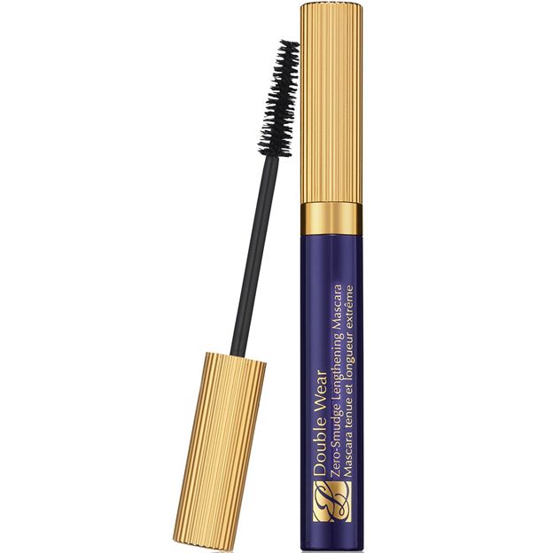 Mascara with gold and purple packaging on a white background