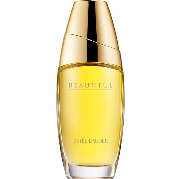 Estée Lauder Beautiful perfume bottle with gold cap on a white background