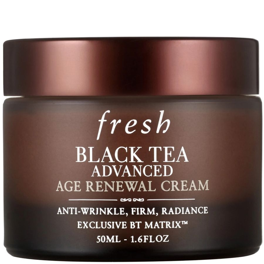 Fresh Black Tea Advanced Age Renewal Cream in a 50ml dark brown jar with a metallic bronze lid, on a white background.