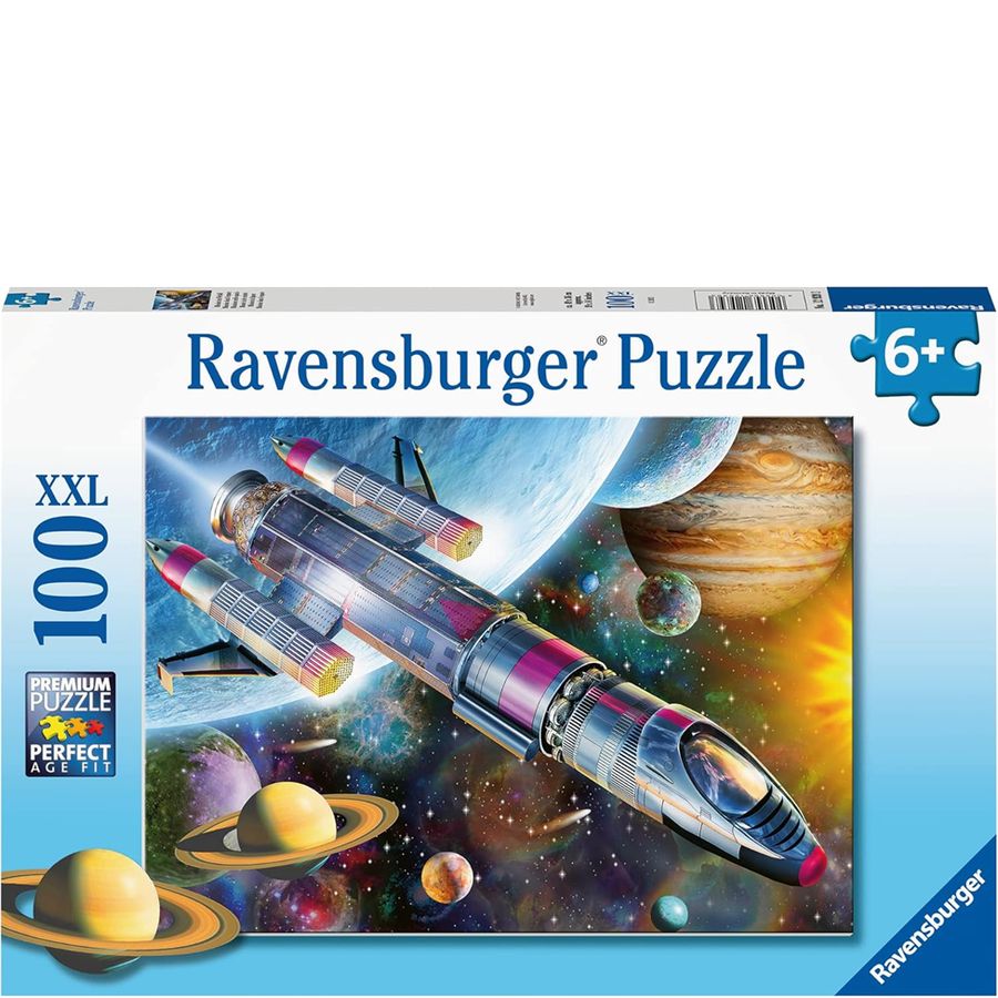 Ravensburger puzzle box with space-themed design featuring a spaceship and planets.
