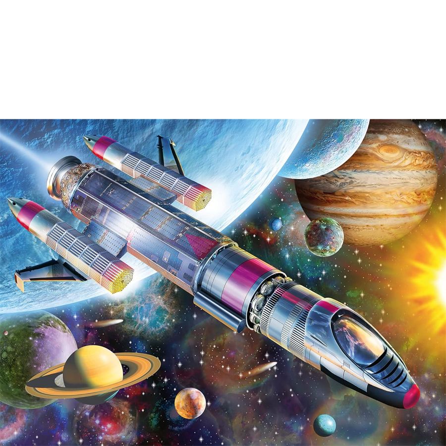 Space rocket with planets and stars in the background