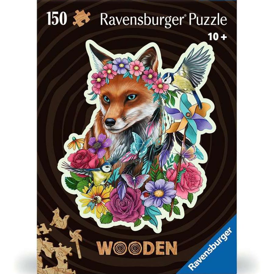 Ravensburger puzzle packaging with a fox and floral design on a dark background