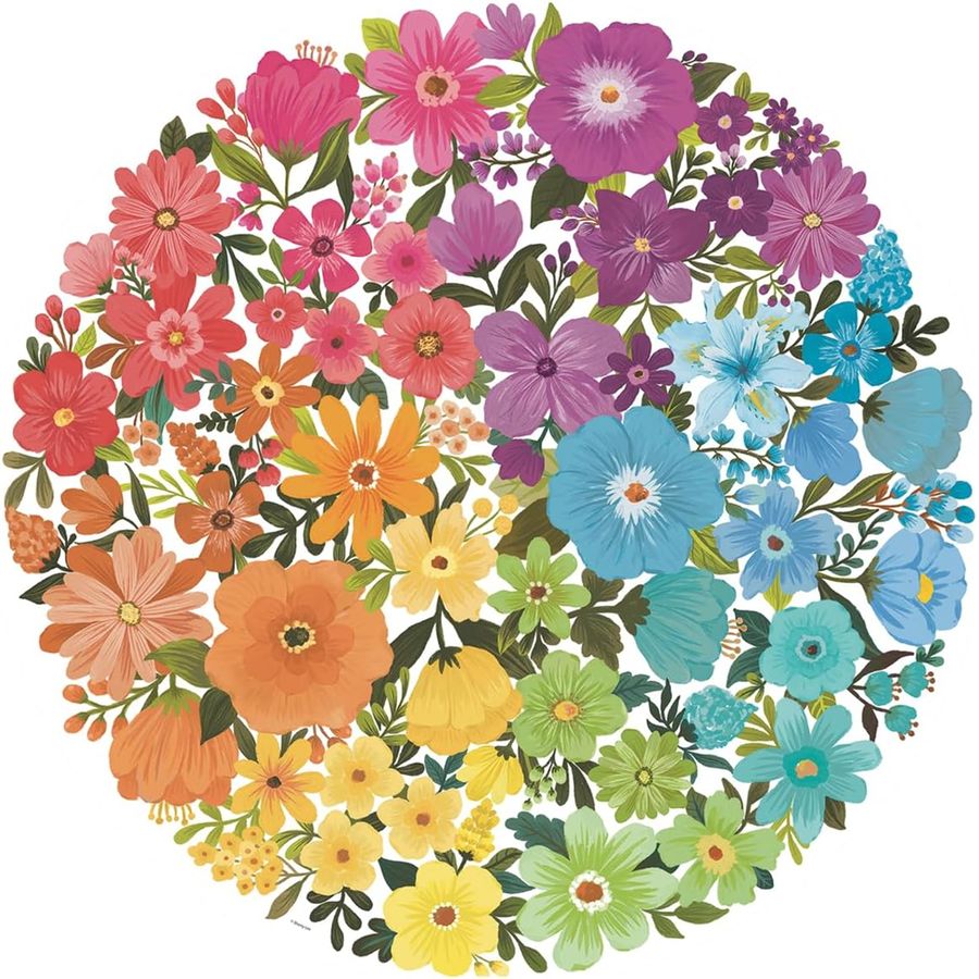 Colorful floral wreath with various flowers on a white background
