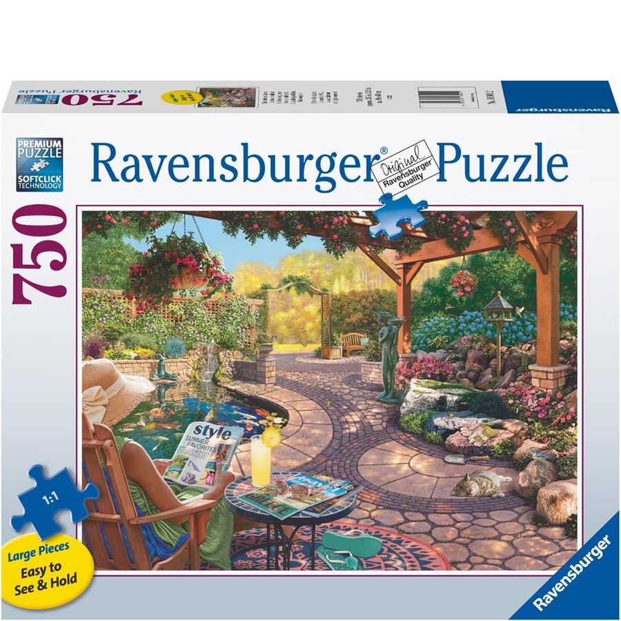 Ravensburger puzzle box with a garden scene design